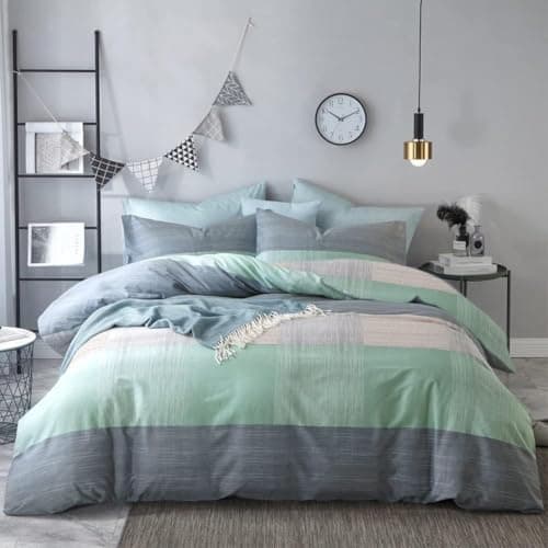 VM VOUGEMARKET Queen Blue Striped Duvet Cover & Pillowcases Set