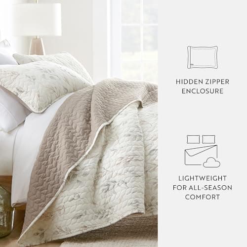 King Watercolor Leaves Latte Quilts in Linen Market