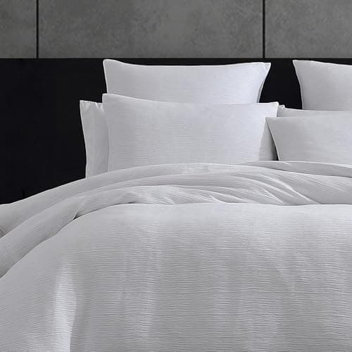 Vera Wang Textured Pleats White King Duvet Cover Set