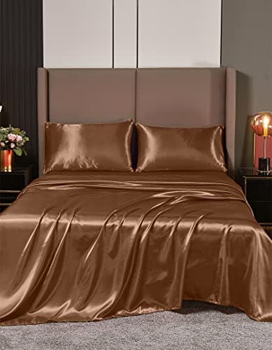 Hotel Quality Lilac Silk Satin Sheet Set | Cal King | Fitted & Flat Sheets | Pillowcases | Silky Soft