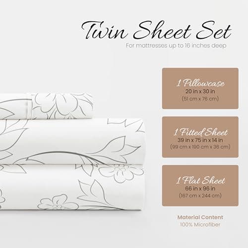 Oeko-TEX Certified Linen Market Twin Sheet Set - Vines Gray