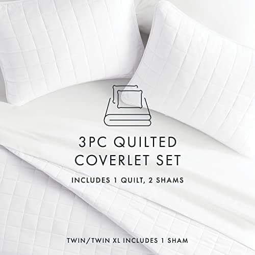 Square Stitch Linen Market Microfiber Quilt Cover Full/Queen White - Ultra Soft