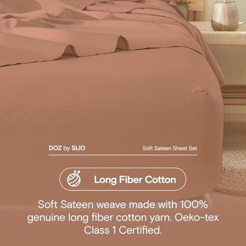 DOZ 100% Long Staple Cotton King Sheets, Soft Sateen Weave, Cooling & Durable