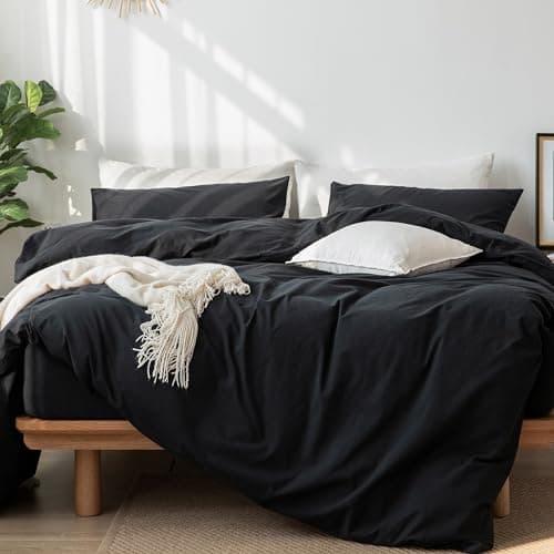 MooMee Bedding Duvet Cover Set in Brown, Queen Size 100% Washed Cotton Linen Like Textured Breathable and Durable Soft Comfy