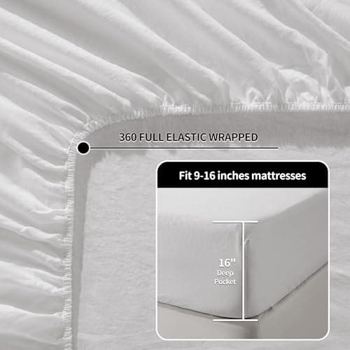 100% Linen King Size Bed Sheet Set - Solid White Color