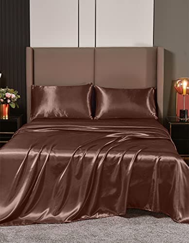 Hotel Quality Lilac Silk Satin Sheet Set | Cal King | Fitted & Flat Sheets | Pillowcases | Silky Soft