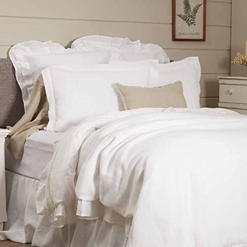 Piper Classics Provincial Linen Natural Beige Ruffled Throw Pillow Cover