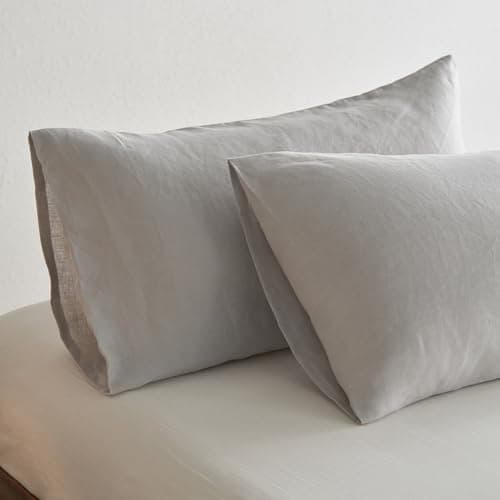 French Linen Pillowcases Queen Size Set of 2 - Solid Color, Breathable and Durable
