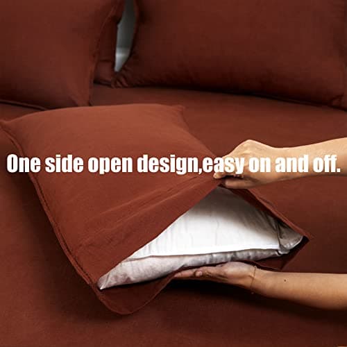 S VICTORY SYMBOL Pure Linen Pillowcases Set of 2 Red, 100% French Natural Flax Burgundy Cases, Queen Size Covers
