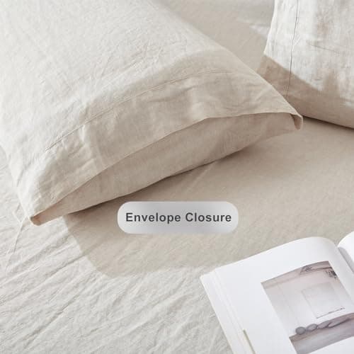 Natural French Linen Pillowcases - 100% Flax Bedding (Queen, 2 Pillowcases 20x30 inches)