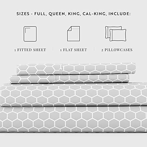 Ultra-Soft & Cooling 4 Piece Full Bedding Sheet Set - Light Gray Geometric