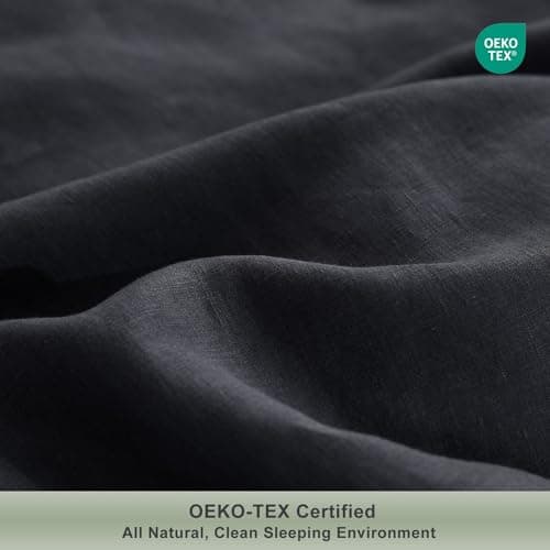 TOSMO Stone Washed 100% Linen Pillowcase Set, Charcoal Grey, 20" x 26"