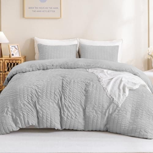 Litanika Queen Khaki Seersucker Comforter Set (90x90In Comforter & 2 Pillowcases)