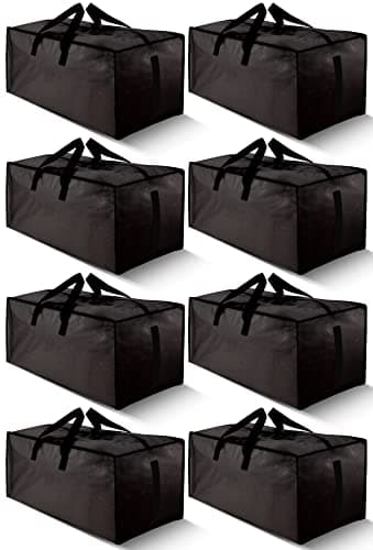 Heavy Duty Black 8 Pack Water-Resistant Storage Totes with Zippers & Handles