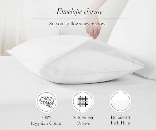 Luxury King Size 100% Egyptian Cotton Sateen Pillowcases Set, Bright White