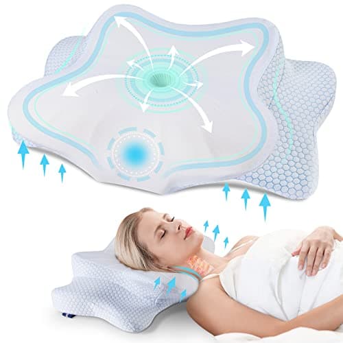 DONAMA Ergonomic Neck Pillow with Contour Memory Foam for Side, Back, and Stomach Sleepers