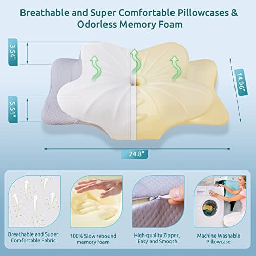 DONAMA Ergonomic Neck Pillow with Contour Memory Foam for Side, Back, and Stomach Sleepers