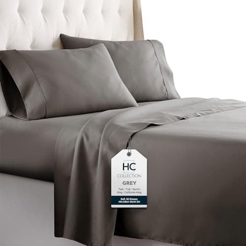 HC Collection King Bed Sheets Set with 2 Pillowcases, Gray