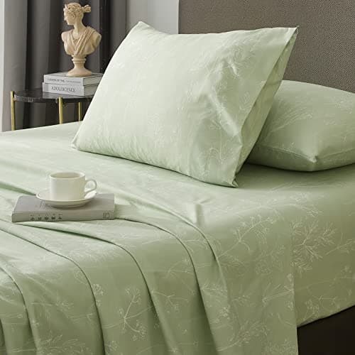 HYPREST Leaf Floral Deep Pocket Bed Sheets, 1800 Thread Count, Oeko-Tex Certified