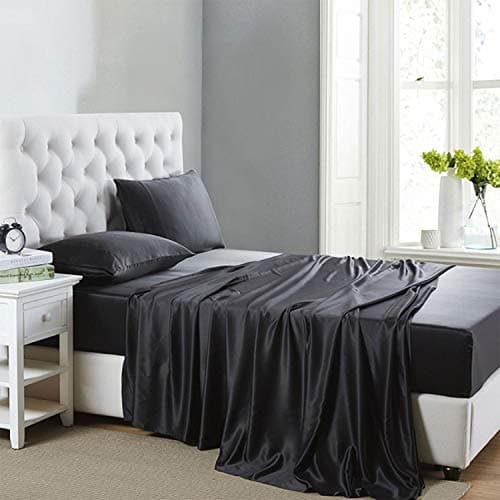 Soft Pink Silk Satin Sheets, Hypoallergenic Full Size Bedding Set, 4 Piece, Deep Pocket