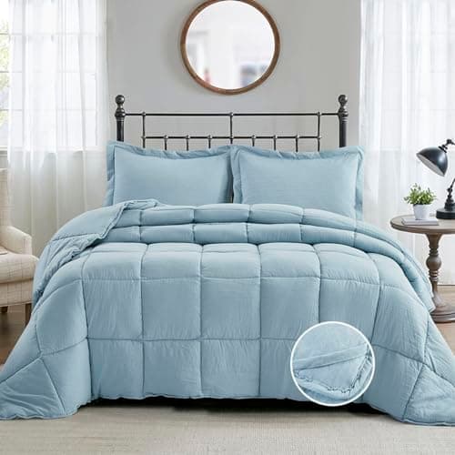 King Size Blue Down Alternative Comforter Set - Reversible Chic Quilt Design