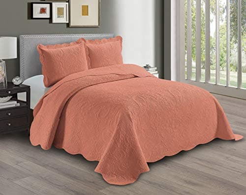 Oversized Beige Linen Plus Embossed Coverlet Bedspread Full/Queen New #Dana