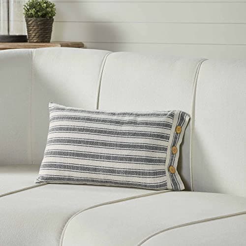 Piper Classics Gray Ticking Stripe 12x20 Pillow Cover Grey & Cream