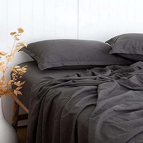 Charcoal Grey Bamboo Rayon & Linen Bed Sheets King Size, Soft & Breathable