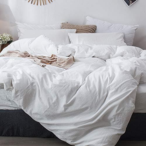 MooMee Bedding Duvet Cover Set in Brown, Queen Size 100% Washed Cotton Linen Like Textured Breathable and Durable Soft Comfy