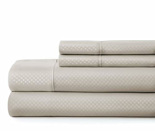Embossed Checkered Pattern Full Cream 4 Piece Sheet Set by ienjoy Home
