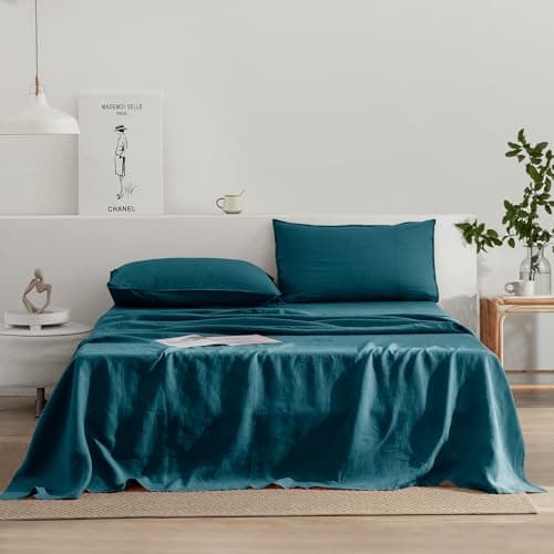 EVERLY Stone-Washed French Linen Sheets, King Size - Aqua