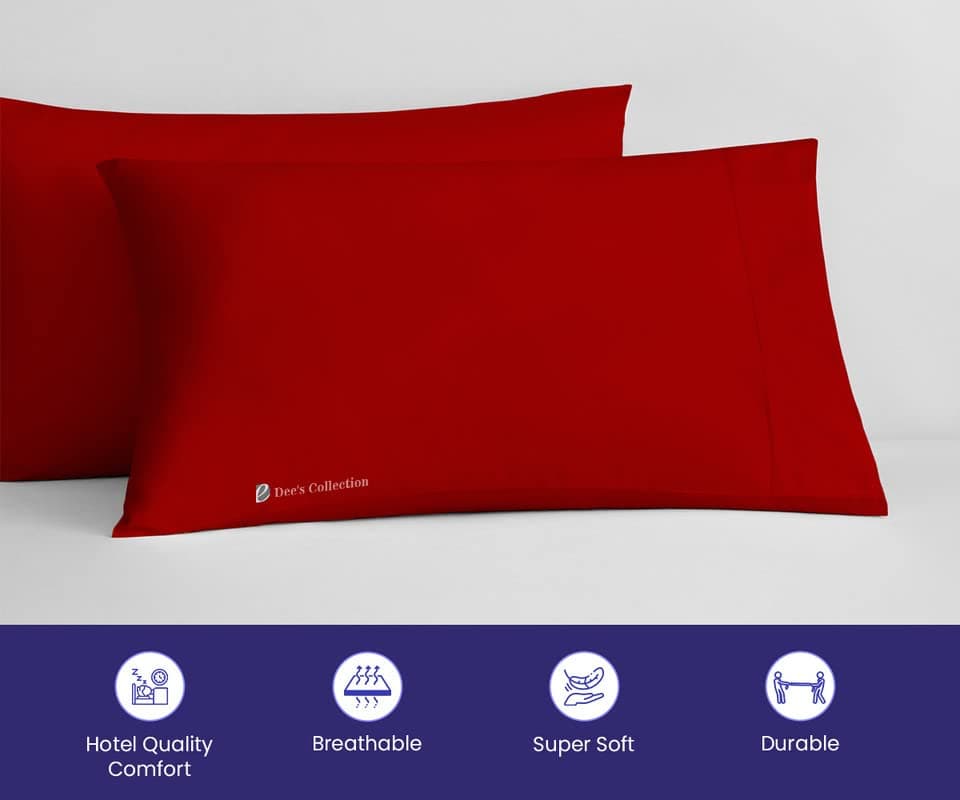 100% Egyptian Cotton Queen 20x30 Blood Red Sateen Weave Pillow Covers (600 Thread Count)