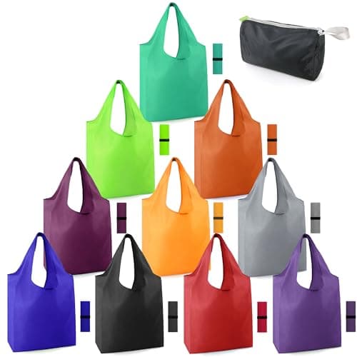 BeeGreen Foldable 50LBS Extra Large Reusable Grocery & Shopping Bags (10 Pack, Colorful)
