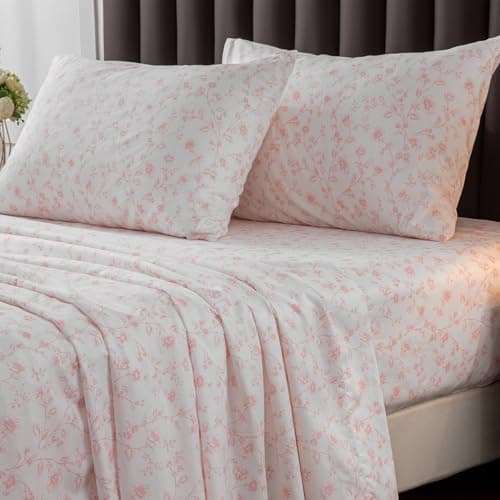 HYPREST Leaf Floral Deep Pocket Bed Sheets, 1800 Thread Count, Oeko-Tex Certified