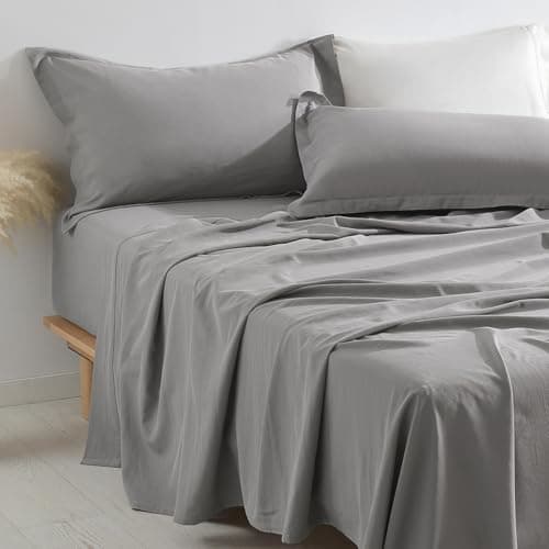 Charcoal Grey Bamboo Rayon & Linen Bed Sheets King Size, Soft & Breathable