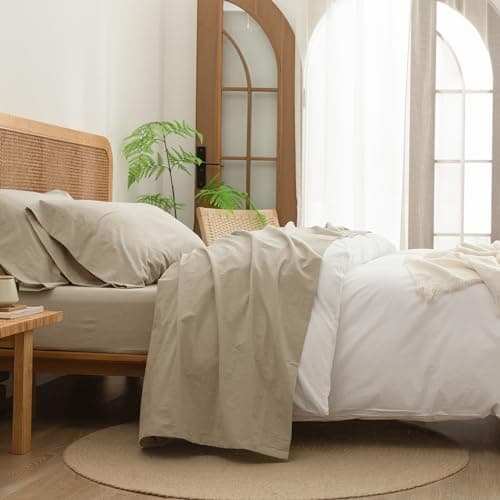BESTOUCH Solid Linen Grey Queen Sheet Set 100% Washed Cotton