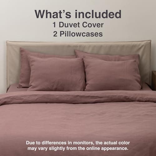 Woodrose 100% Natural Linen King Duvet Cover & Pillowcases, French Flax Comforter Set
