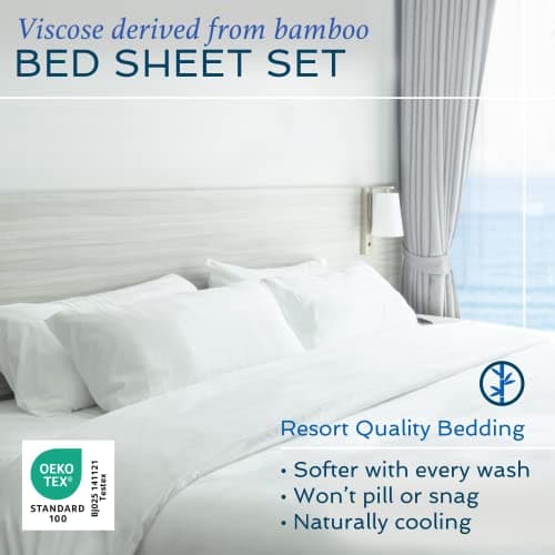 Bamboo Viscose 4-Piece Bed Sheet Set, Cooling & Soft Black Full Size