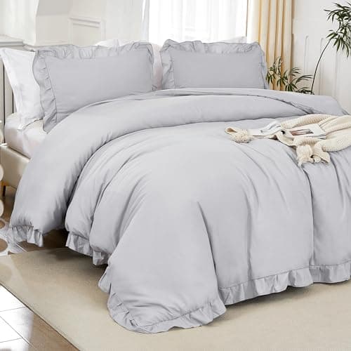 Litanika Queen Beige Ruffle Comforter Set, 3 Pieces, Fluffy Bedding