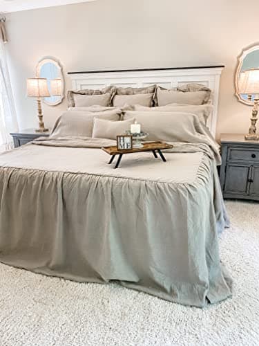 Piper Classics Provincial Linen Natural Beige King Bedspread with Ruffled Skirt