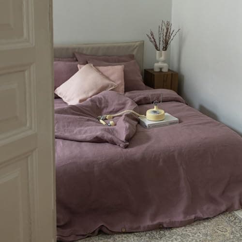 Woodrose 100% Natural Linen King Duvet Cover & Pillowcases, French Flax Comforter Set
