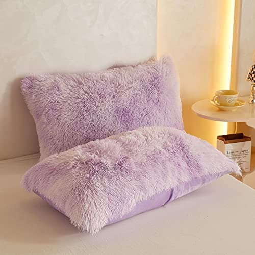 Tie Dye Purple Faux Fur King Comforter & Pillowcases Set
