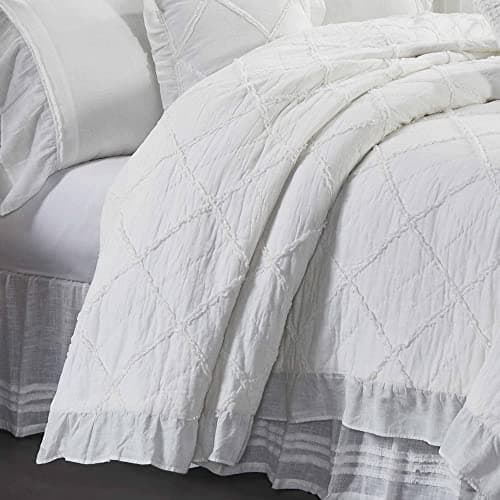 Piper Classics Kathryn Queen Quilt Bedspread, Soft White Linen-LookVintage Farmhouse Bedding