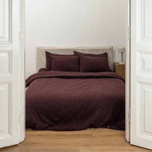Woodrose 100% Natural Linen King Duvet Cover & Pillowcases, French Flax Comforter Set