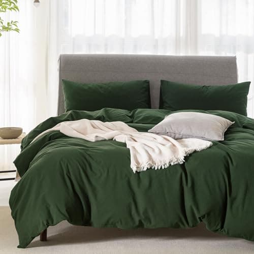 100% Washed Cotton Linen Like King Duvet Cover Set - Ultra Soft & Breathable, 3 Pieces (Off White)