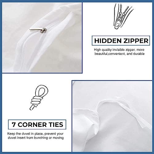 3-Piece 1000 Thread Count Egyptian Cotton Queen Size Duvet Cover Set - Silky Soft, Breathable, Zipper Closure