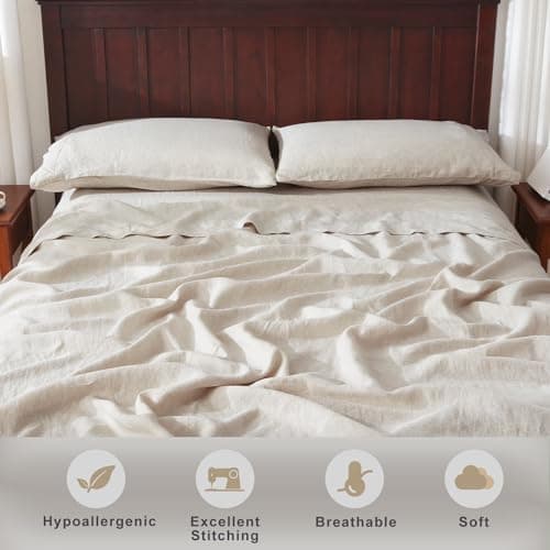 Natural French Linen Pillowcases - 100% Flax Bedding (Queen, 2 Pillowcases 20x30 inches)