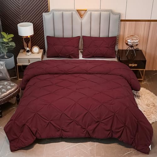 Andency White Queen Size Comforter Set, 3-Piece Cute Pinch Pleat bedding