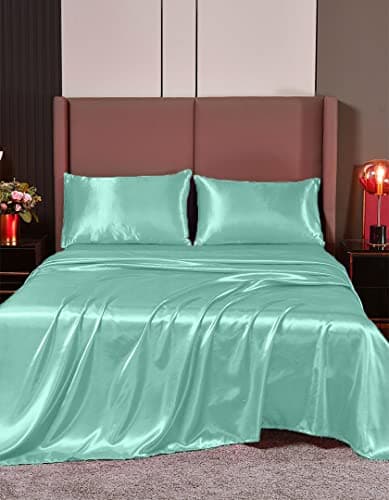 Hotel Quality Lilac Silk Satin Sheet Set | Cal King | Fitted & Flat Sheets | Pillowcases | Silky Soft