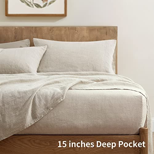ATLINIA Stone Washed Flax Linen Queen Bed Sheets Set